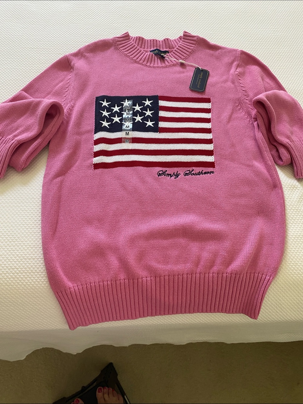 Simply Southern Pink American Flag Knit Sweater